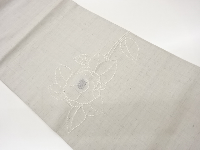 JAPANESE HIRAKI NAGOYA OBI / SASHIKO / TSUMUGI / CAMELLIA
